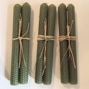 1 pair, Bees Wax candles, Green, Honeycomb pattern, Hand Rolled, 8"